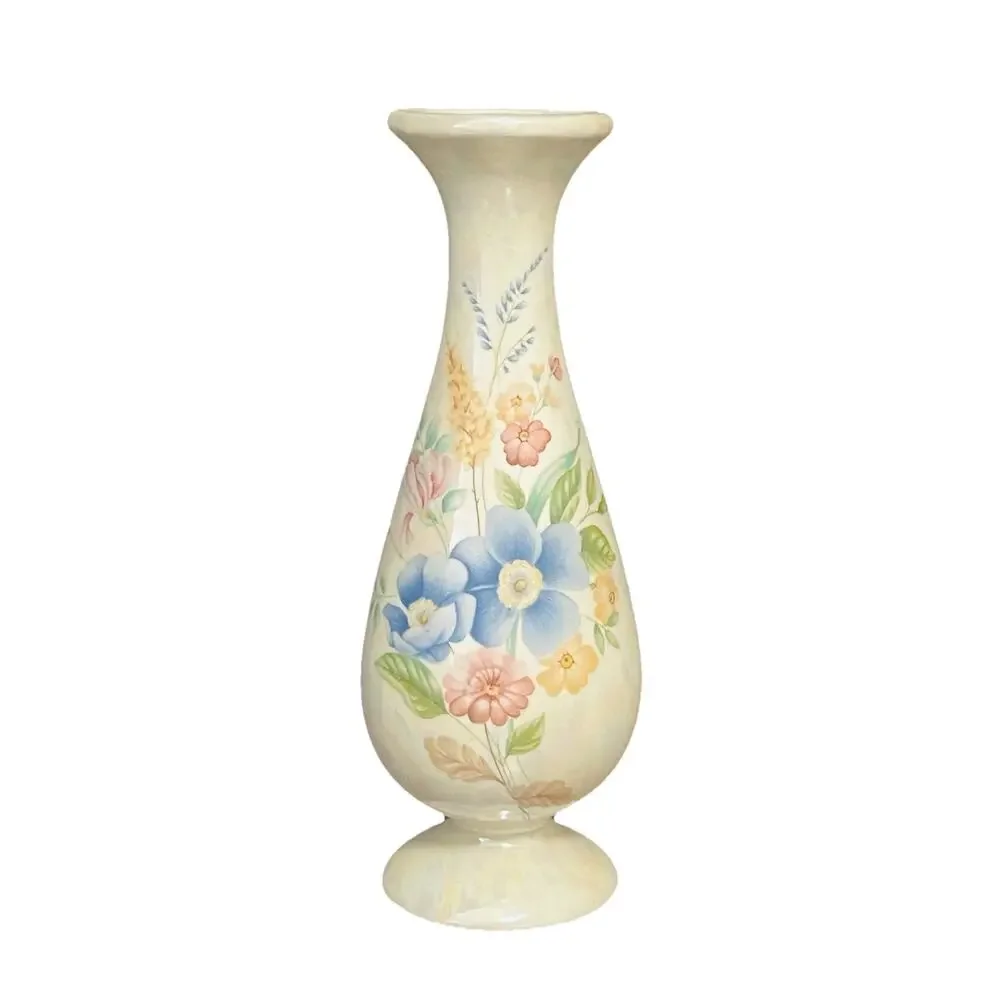 Vintage Mini Bud Vase Iridescent Pearl Lustre Painted Floral Pink Yellow Blue